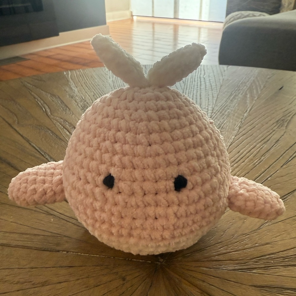 Handmade Pink Fuzzy Crocheted Whale Plush Toy